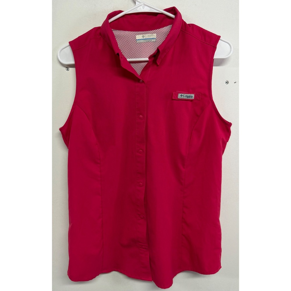Columbia PFG Womens Sleeveless Fishing Shirt Pink Button Up Medium FL7157
